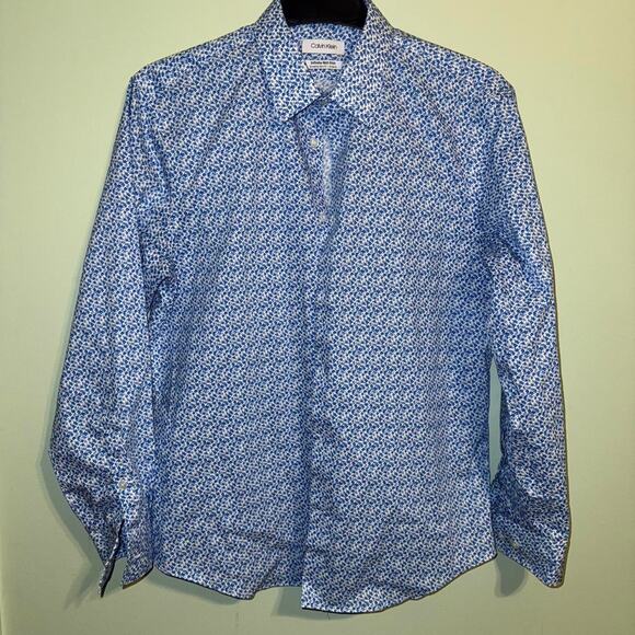 Calvin Klein Blue Casual Button Down Shirt with Geometric Pattern - Picture 1 of 1